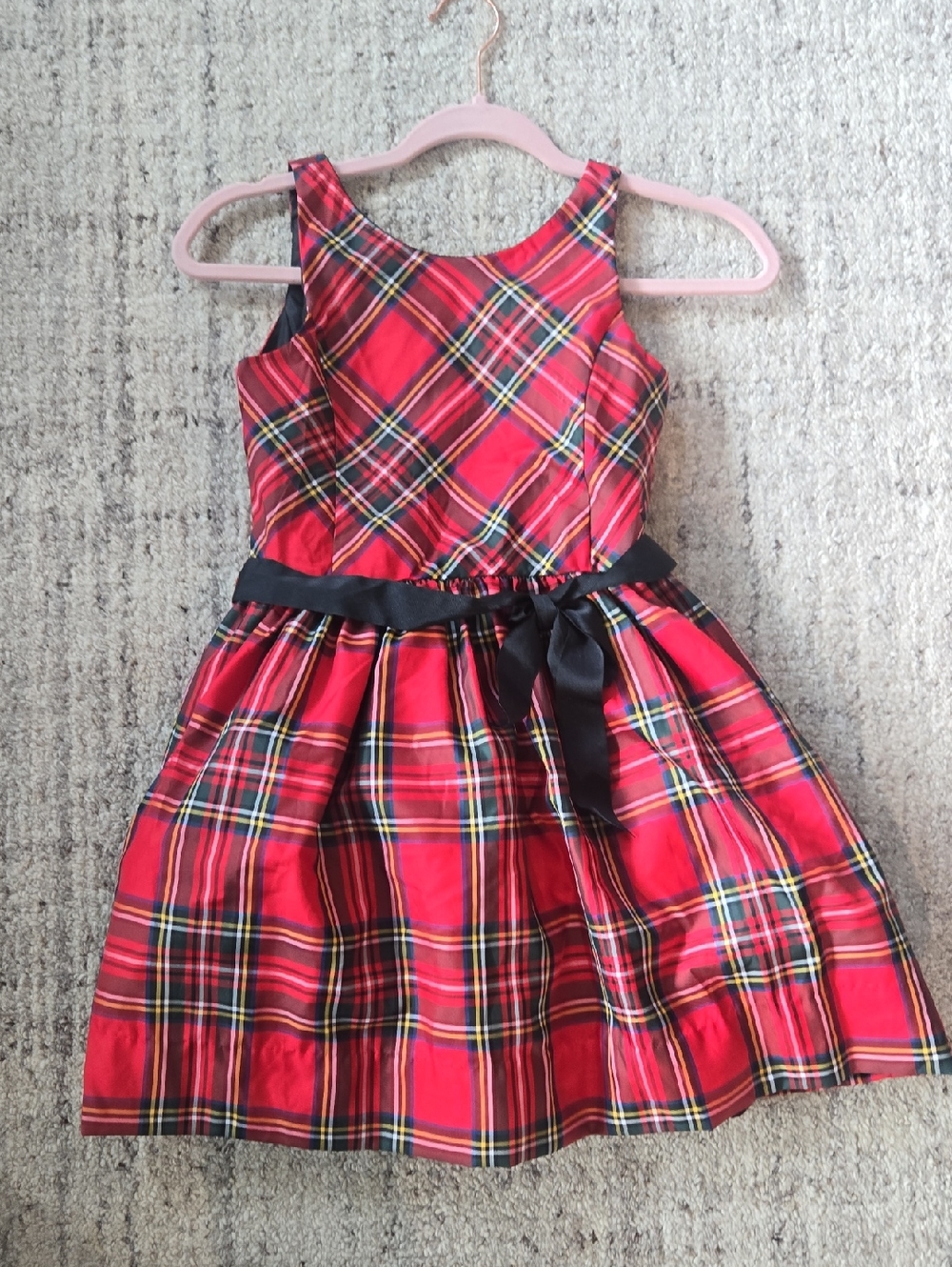 Polo by Ralph Lauren Red Plaid Sleeveless Holiday Dress with Black Waist Sash